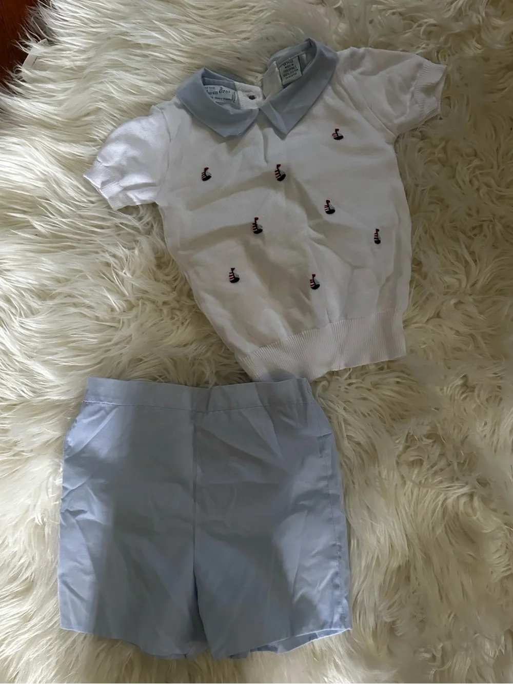 Boys Sailboat Short Sleeve Shorts Sweater Set 24m